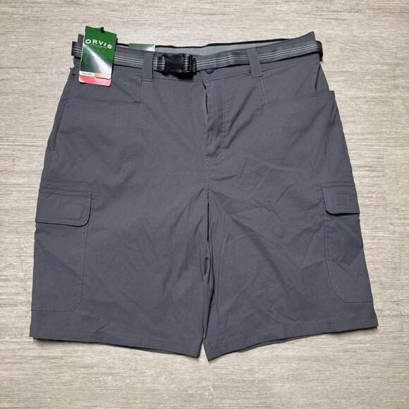 Orvis Cargo Shorts NWT Belted Gray Mens 34 Nylon Stretch Outdoor Hiking - Picture 1 of 8